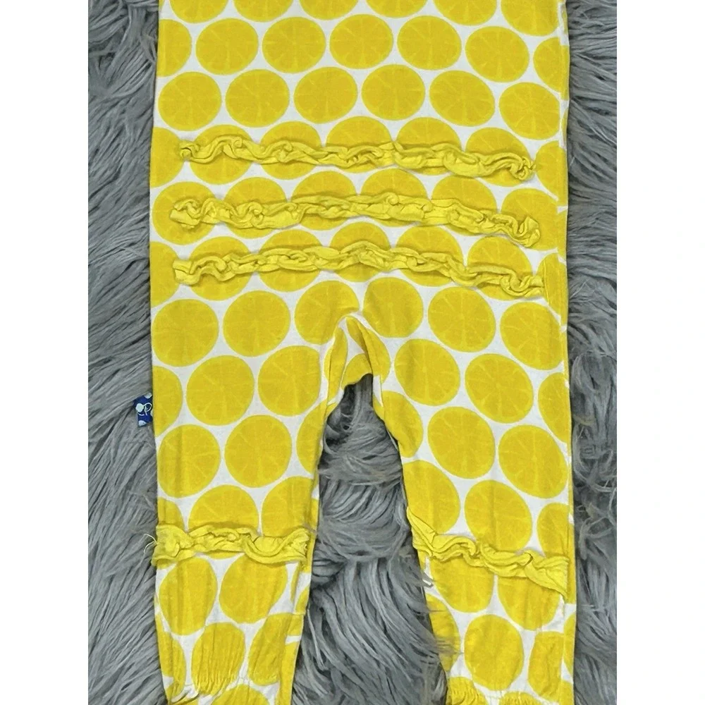 Kicky Pants Yellow Citrus Print Muffin Ruffle‎ Footed Snap Up Jammy 3-6 Month